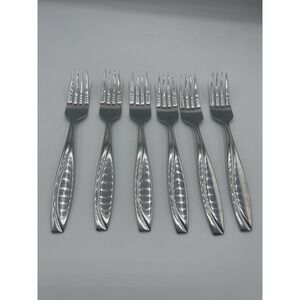 6 Dinner Forks Line Stainless Oneida Groove Curved B734 Indonesia Glossy 8 1/4"